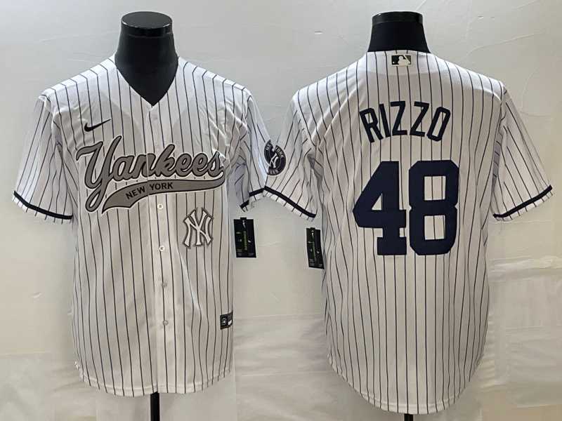 Men%27s New York Yankees #48 Anthony Rizzo White With Patch Cool Base Stitched Baseball Jersey->new york yankees->MLB Jersey